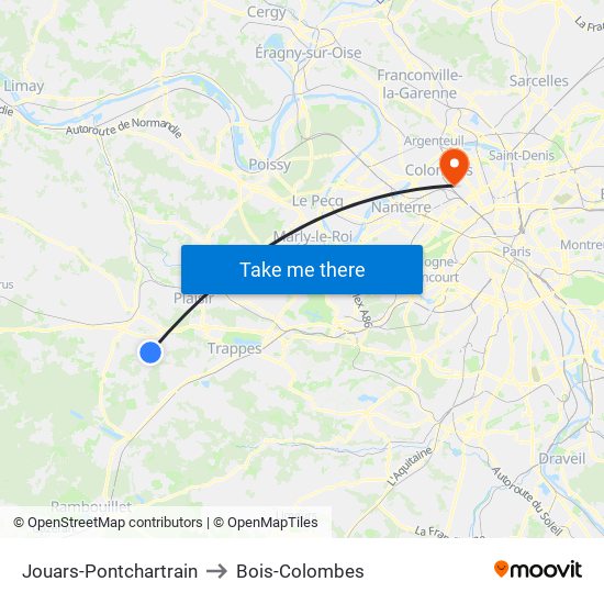 Jouars-Pontchartrain to Bois-Colombes map