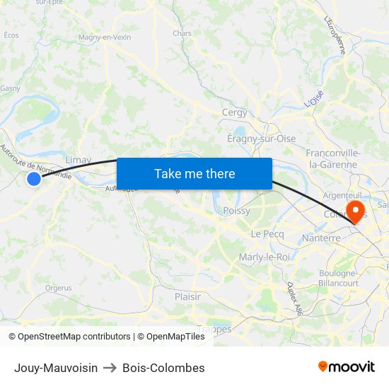 Jouy-Mauvoisin to Bois-Colombes map