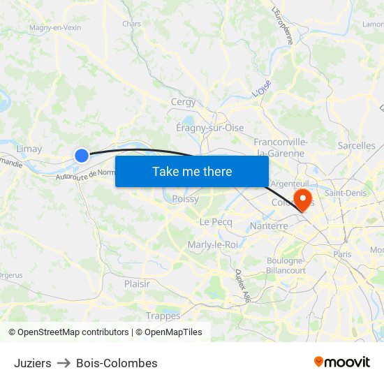 Juziers to Bois-Colombes map