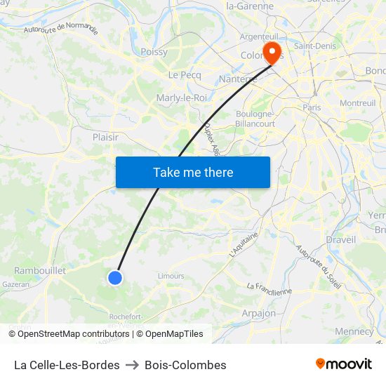 La Celle-Les-Bordes to Bois-Colombes map