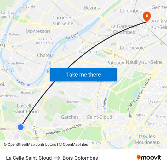 La Celle-Saint-Cloud to Bois-Colombes map