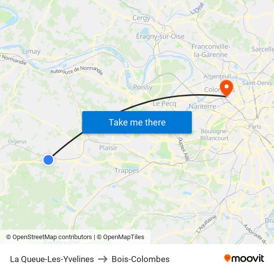 La Queue-Les-Yvelines to Bois-Colombes map