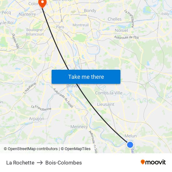 La Rochette to Bois-Colombes map