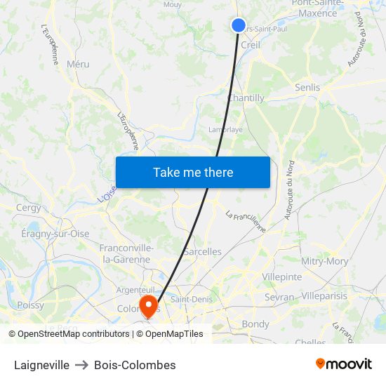 Laigneville to Bois-Colombes map