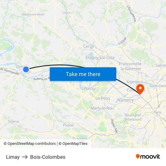 Limay to Bois-Colombes map