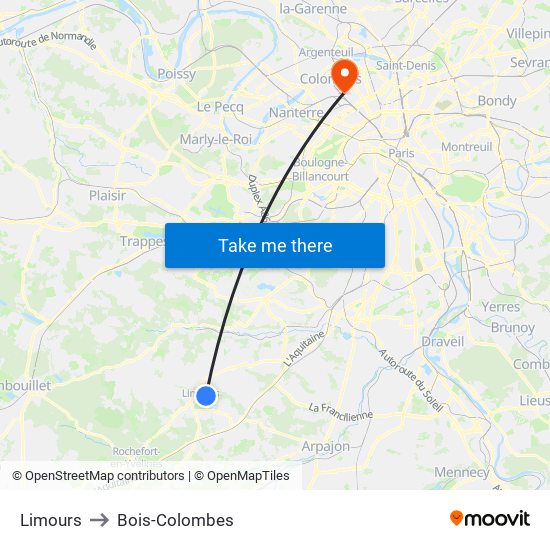 Limours to Bois-Colombes map