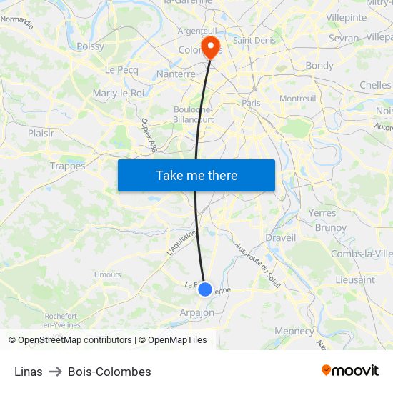 Linas to Bois-Colombes map
