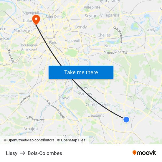 Lissy to Bois-Colombes map