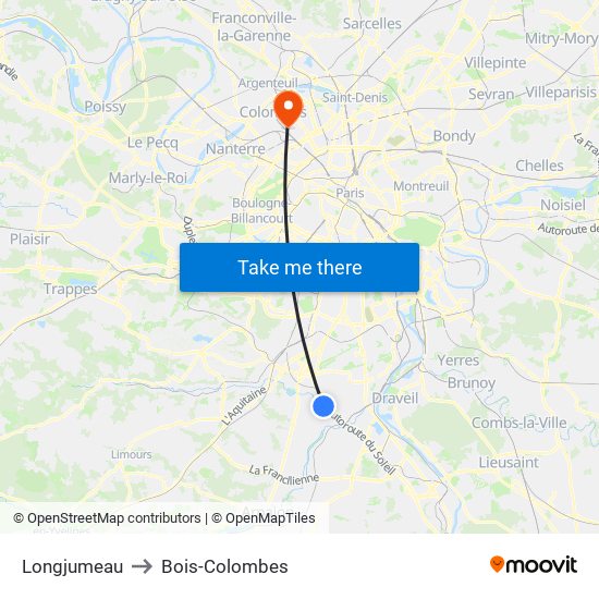 Longjumeau to Bois-Colombes map