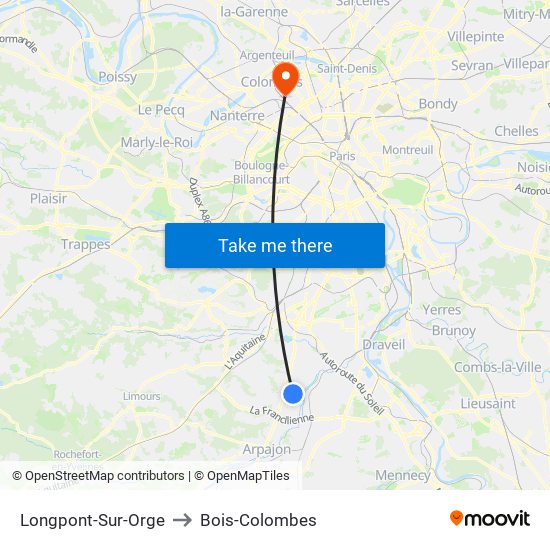 Longpont-Sur-Orge to Bois-Colombes map