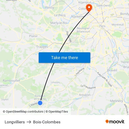Longvilliers to Bois-Colombes map