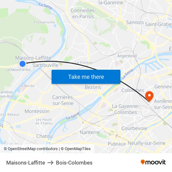 Maisons-Laffitte to Bois-Colombes map