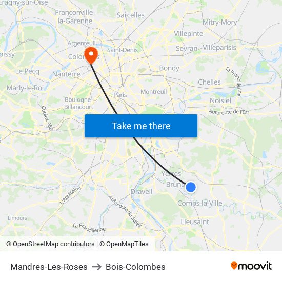 Mandres-Les-Roses to Bois-Colombes map
