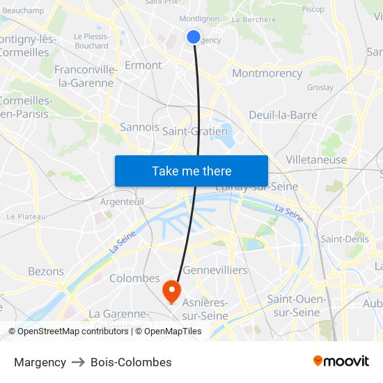 Margency to Bois-Colombes map
