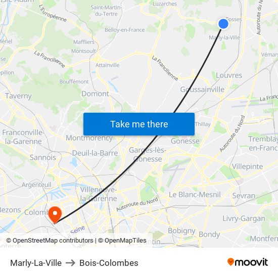 Marly-La-Ville to Bois-Colombes map