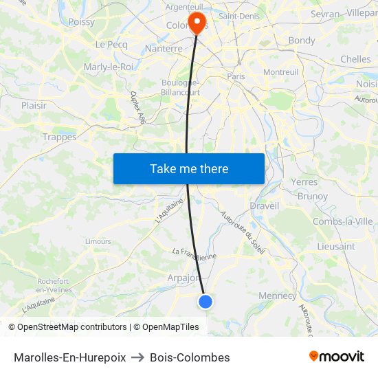 Marolles-En-Hurepoix to Bois-Colombes map