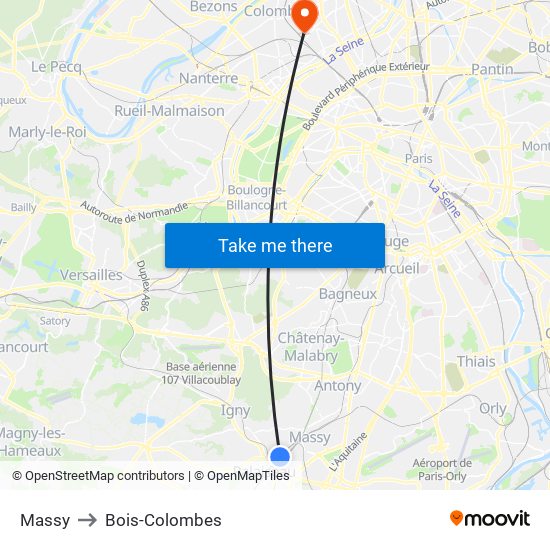 Massy to Bois-Colombes map