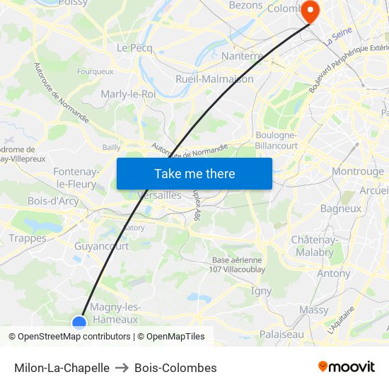 Milon-La-Chapelle to Bois-Colombes map