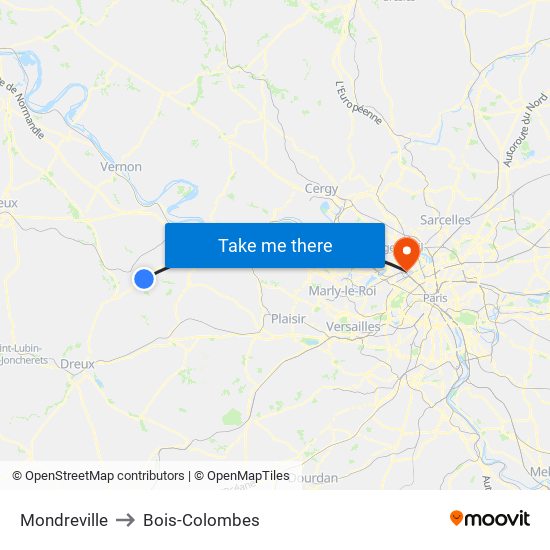 Mondreville to Bois-Colombes map