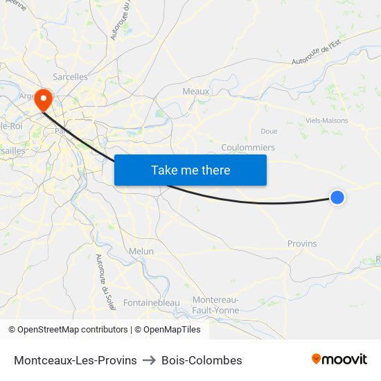Montceaux-Les-Provins to Bois-Colombes map