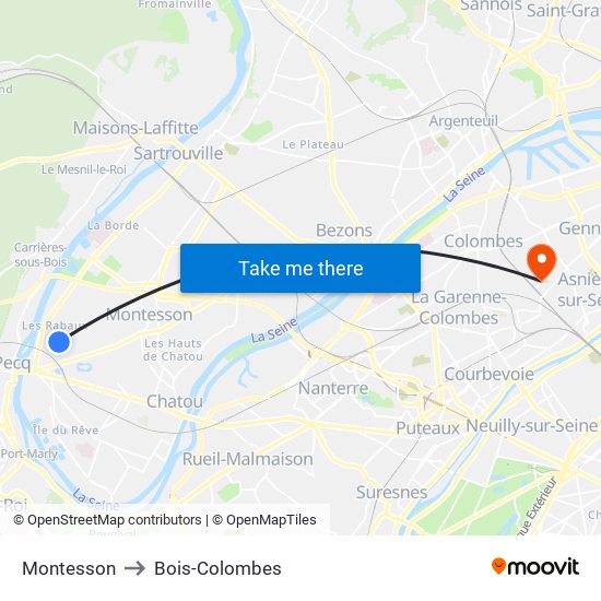 Montesson to Bois-Colombes map