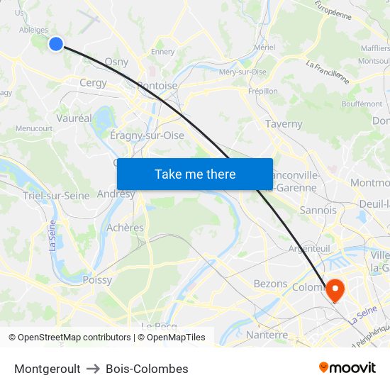 Montgeroult to Bois-Colombes map