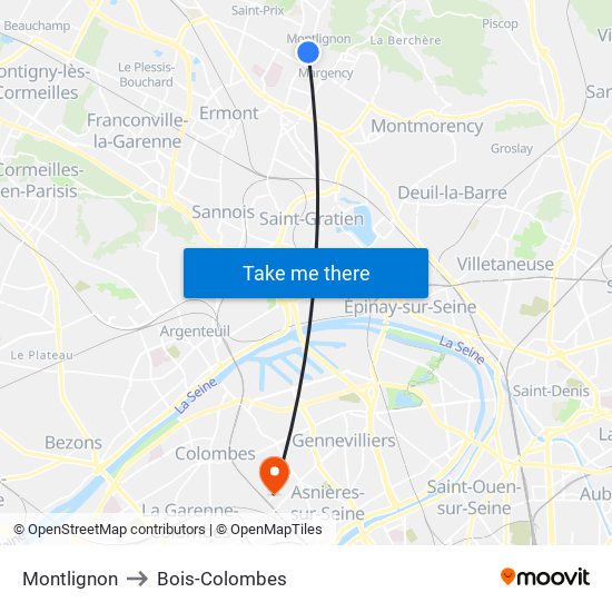 Montlignon to Bois-Colombes map