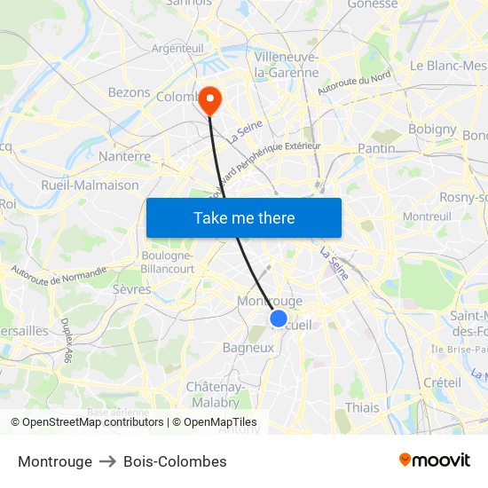 Montrouge to Bois-Colombes map