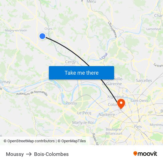 Moussy to Bois-Colombes map