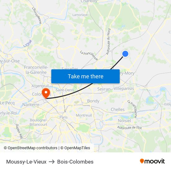 Moussy-Le-Vieux to Bois-Colombes map