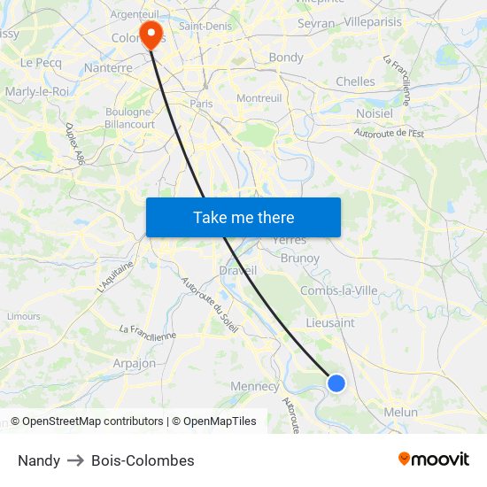 Nandy to Bois-Colombes map