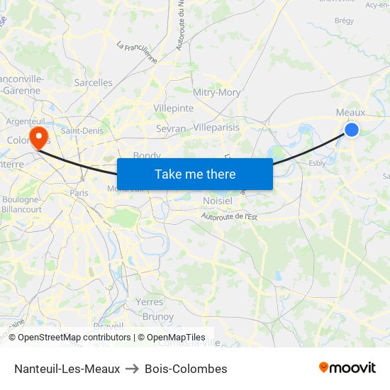 Nanteuil-Les-Meaux to Bois-Colombes map