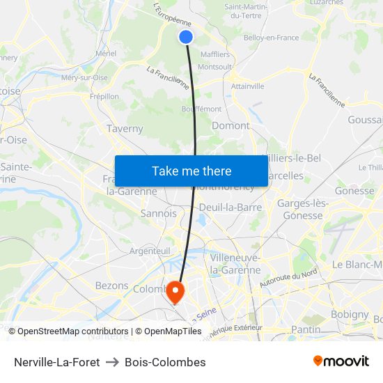 Nerville-La-Foret to Bois-Colombes map