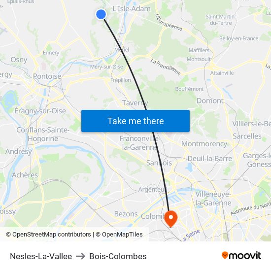 Nesles-La-Vallee to Bois-Colombes map