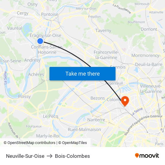 Neuville-Sur-Oise to Bois-Colombes map