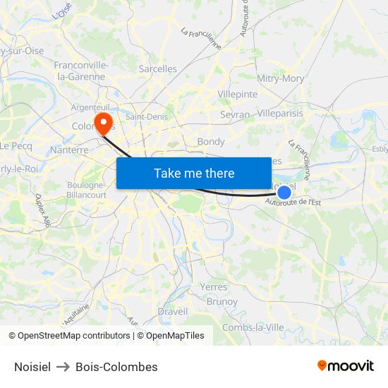 Noisiel to Bois-Colombes map