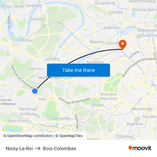 Noisy-Le-Roi to Bois-Colombes map