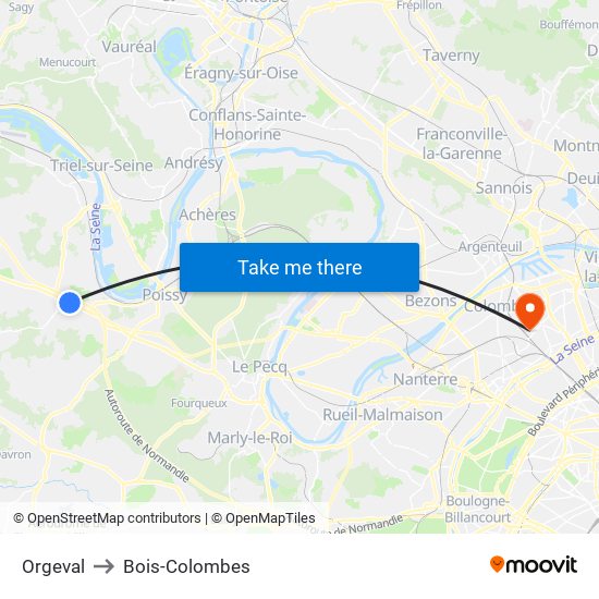 Orgeval to Bois-Colombes map