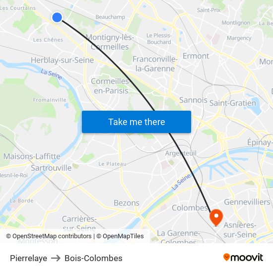 Pierrelaye to Bois-Colombes map