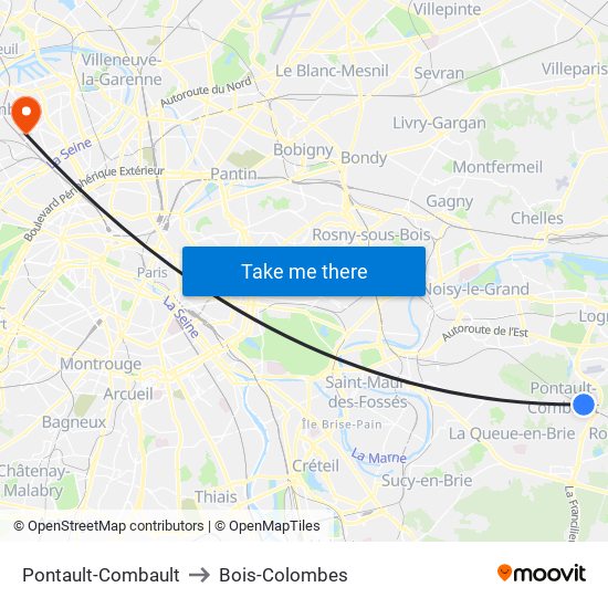 Pontault-Combault to Bois-Colombes map