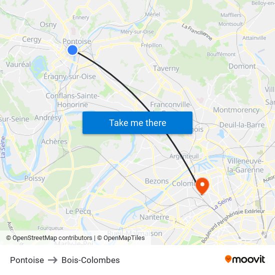 Pontoise to Bois-Colombes map