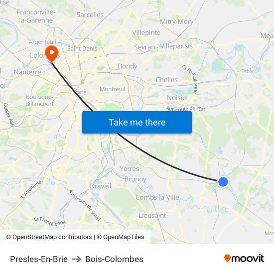 Presles-En-Brie to Bois-Colombes map