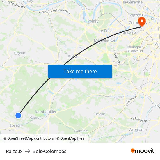 Raizeux to Bois-Colombes map