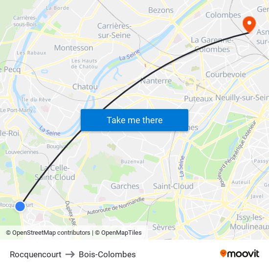 Rocquencourt to Bois-Colombes map