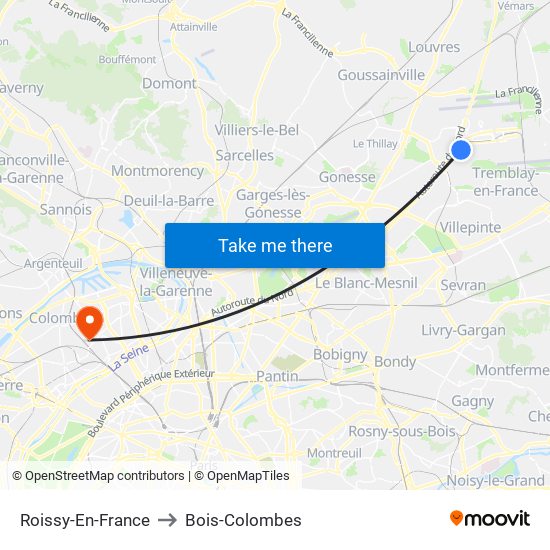 Roissy-En-France to Bois-Colombes map