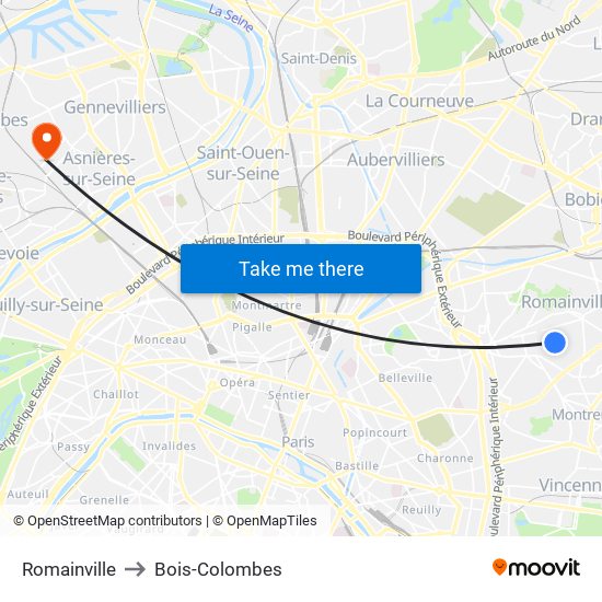 Romainville to Bois-Colombes map