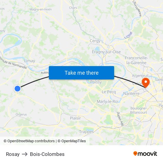 Rosay to Bois-Colombes map