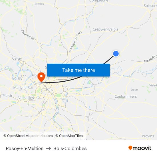 Rosoy-En-Multien to Bois-Colombes map
