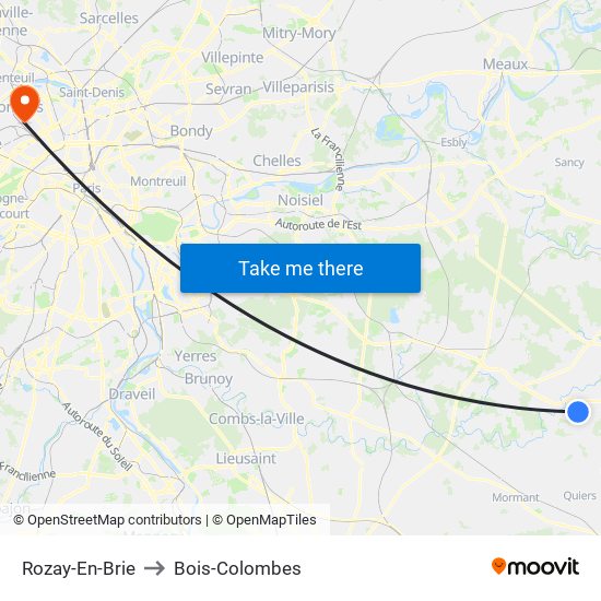 Rozay-En-Brie to Bois-Colombes map