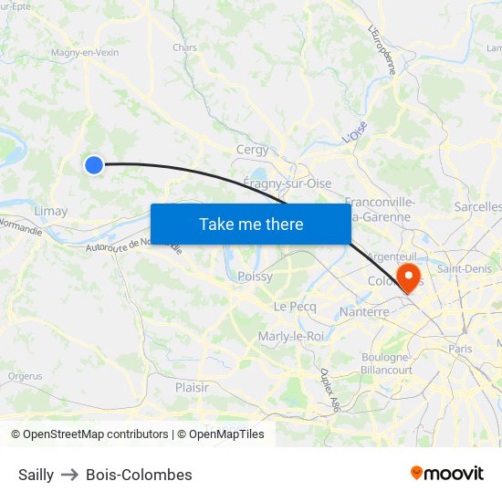 Sailly to Bois-Colombes map